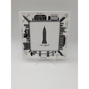 222 Fifth City Block New York Salad Plate 8" Square Black White